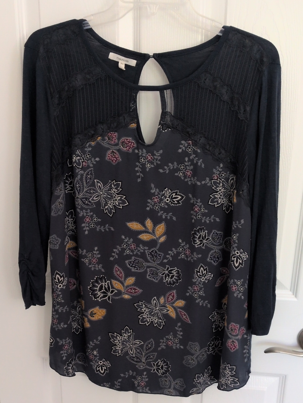 Maurices Navy Floral Lace Yoke Blouse